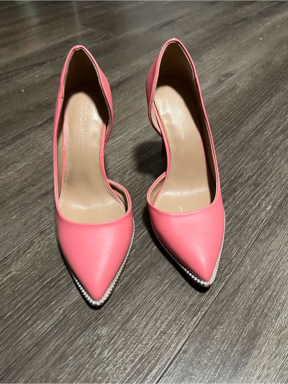 BCBGeneration Coral Pink Pointed D'Orsay Pumps with Crystal Toe Trim